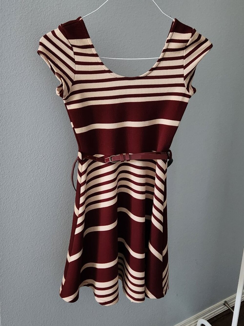 Papaya - Maroon Cream Striped Dress - Small